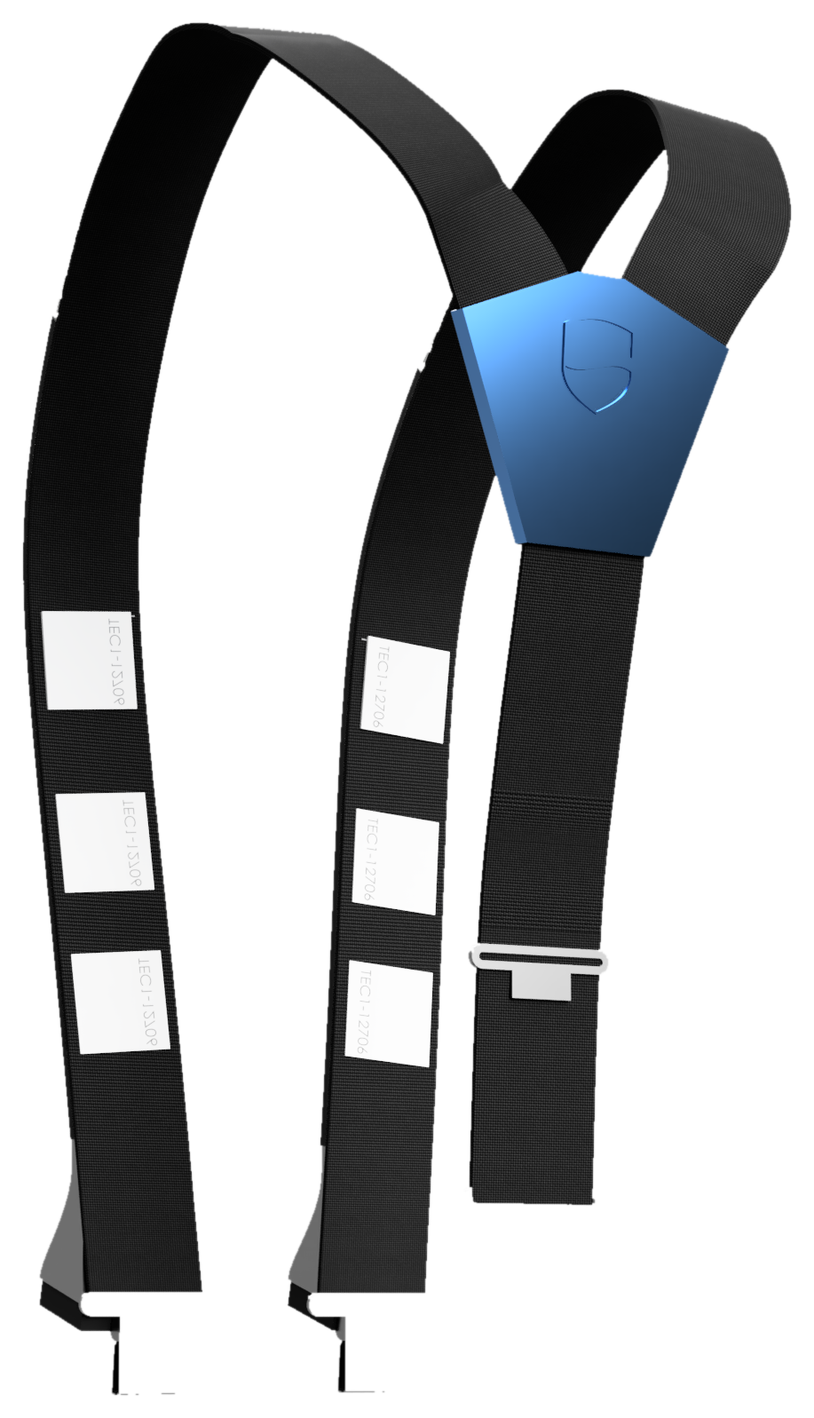 Back view of the Clema active cooling vest showing the thermoelectric module layout along the straps