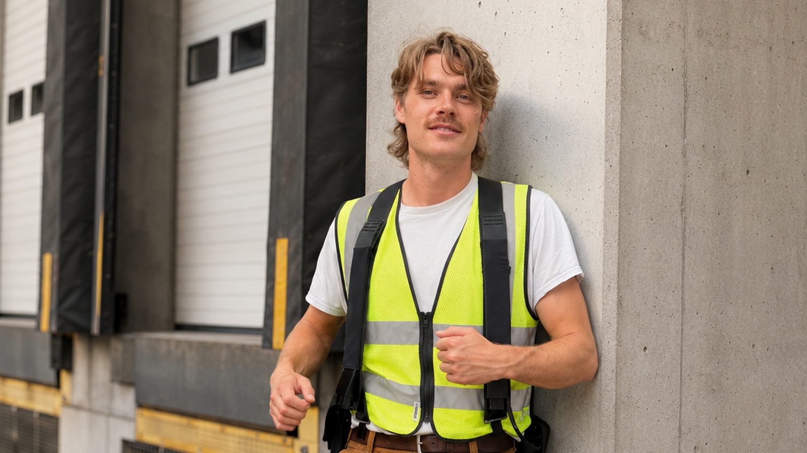Worker at a loading dock wearing Clema, the solid-state active cooling vest