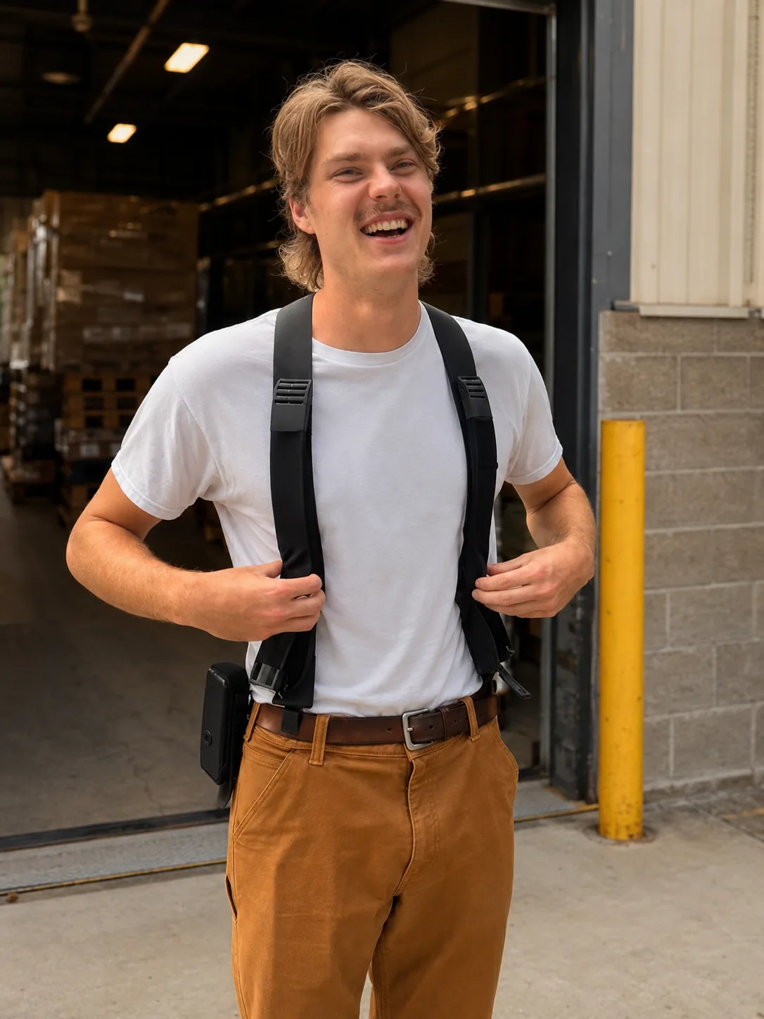 Worker wearing a Clema cooling vest over a t-shirt at a loading dock